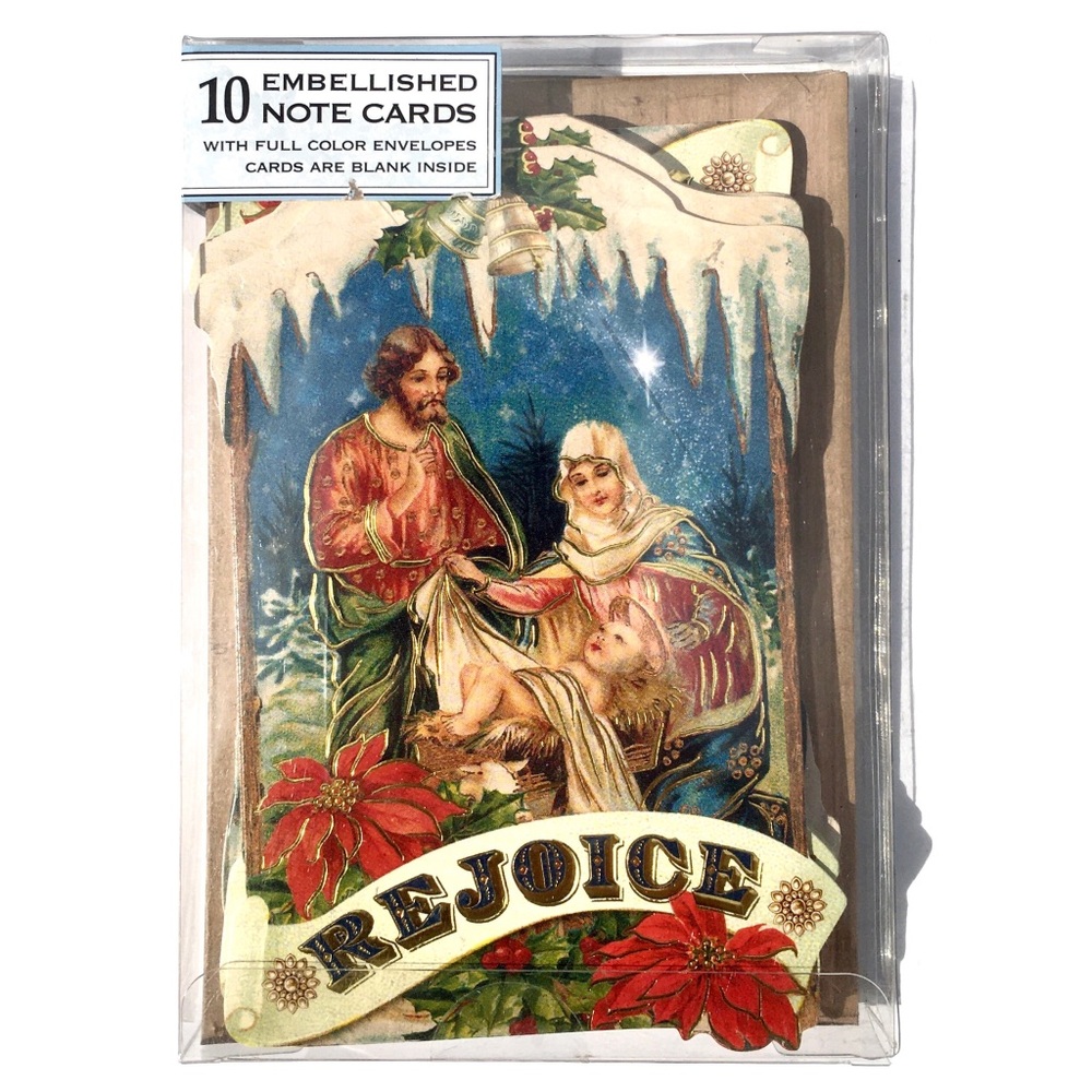 Punch Studio Christmas Nativity Fancy Card with Rejoice Banner (62074), 10 ct